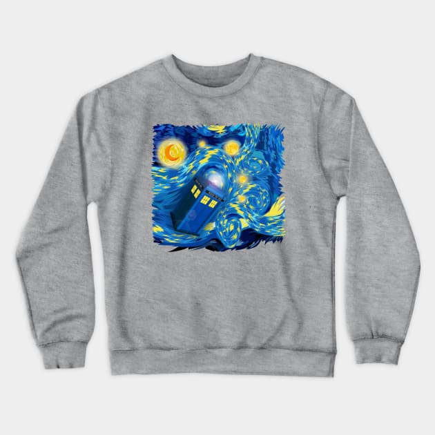 Beautiful Blue Phone booth Starry night digital art Crewneck Sweatshirt by Dezigner007